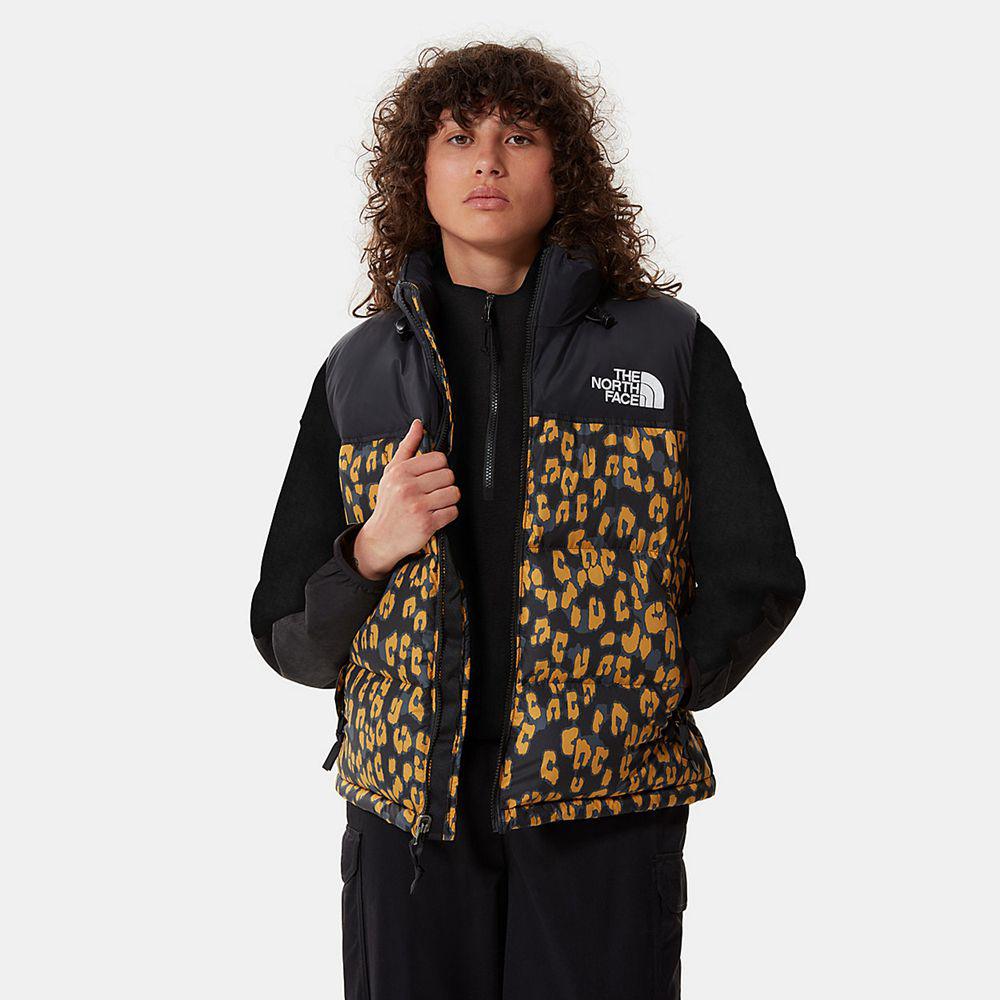 The North Face Printed 1996 Retro Γιλέκο Γυναικεια Μπουφάν Nuptse - Κίτρινα Λεοπαρ (OKCP87341)